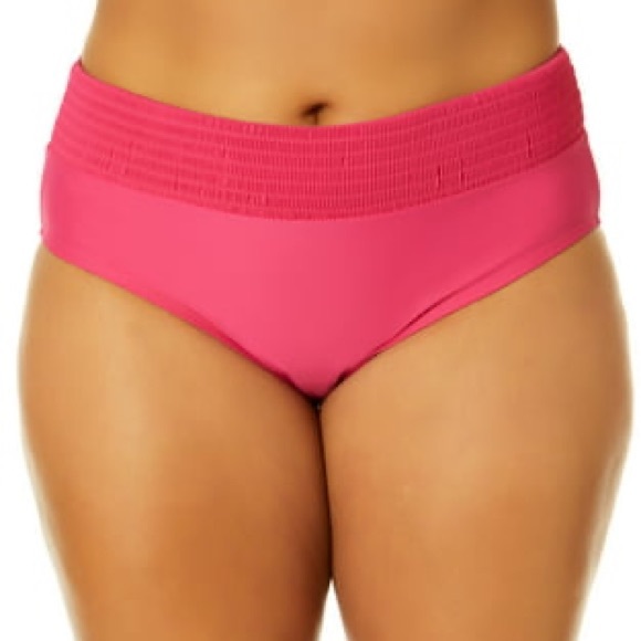 'Summer Fuchsia' Smocked Bikini Swim Bottoms 3X (24W-26W)-NWT - Time and Tru - Picture 2 of 16